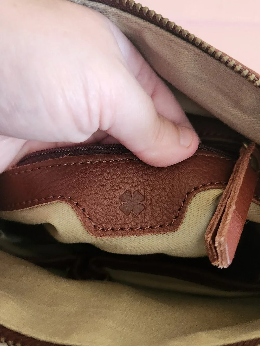 Lucky Brand Brown Leather Messenger Bag with Brass Accent